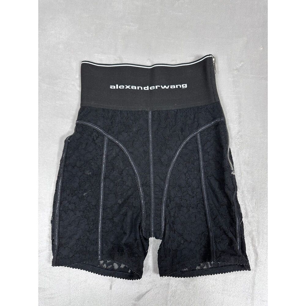 SAMPLE Alexander Wang Black Floral Lace Biker Shorts with‎ Logo Waistband